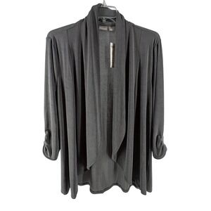 Chicos Travelers Acetate Pleat Sleeve Jacket Shadow Cross Dye Grey Size 3 16/18